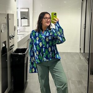 Target Plisse Floral Bell Sleeved Top